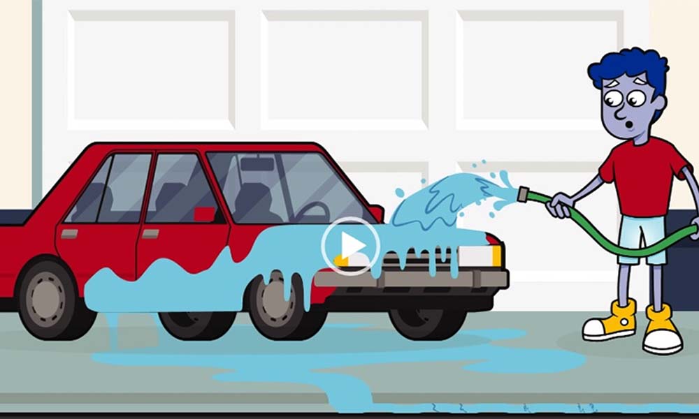 Cartoon of person washing the car