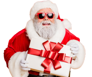 Santa holding a present